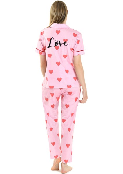 Yeni Inci Kalp Desen Kadın Pijama Takım BPJ1819