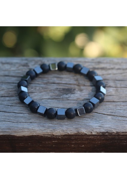 Shungite (Şungit) ve Hematit Doğal Taş Bileklik 8 mm