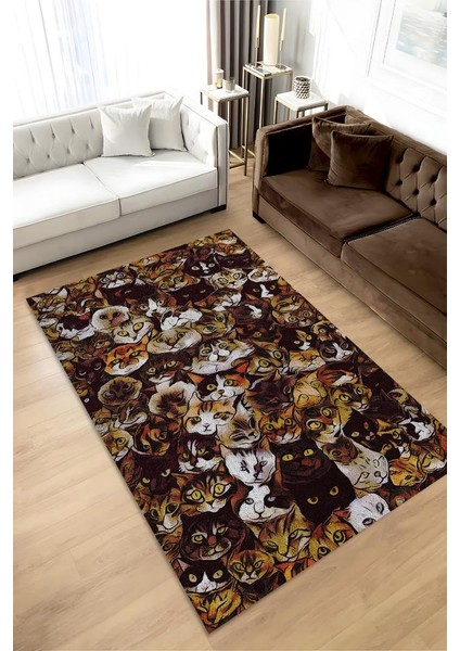 Kedi Kafası Kahverengi Halı Minimal Gen Odası Halısı Renkli Salon Halısı Kedili Halı