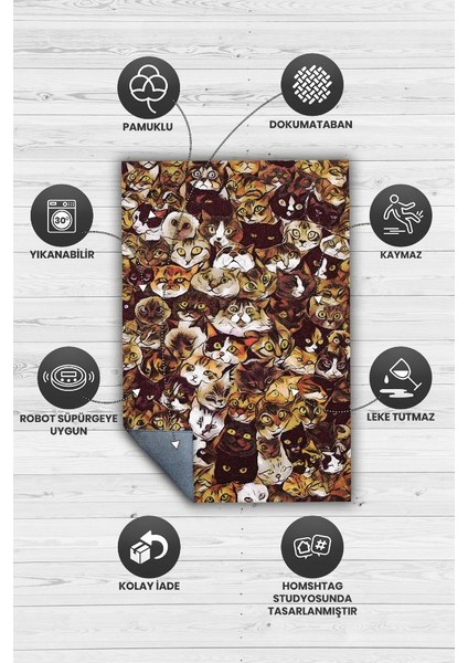 Kedi Kafası Kahverengi Halı Minimal Gen Odası Halısı Renkli Salon Halısı Kedili Halı fırsatları
