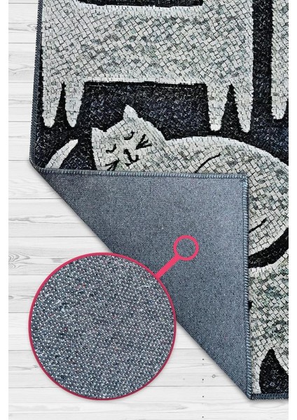 Mutlu Kediler Gri Renkli Kedi Sever Halısı Minimal Tarzlı Genç Odası HalısıModern Halı