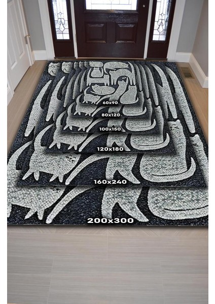 Mutlu Kediler Gri Renkli Kedi Sever Halısı Minimal Tarzlı Genç Odası HalısıModern Halı