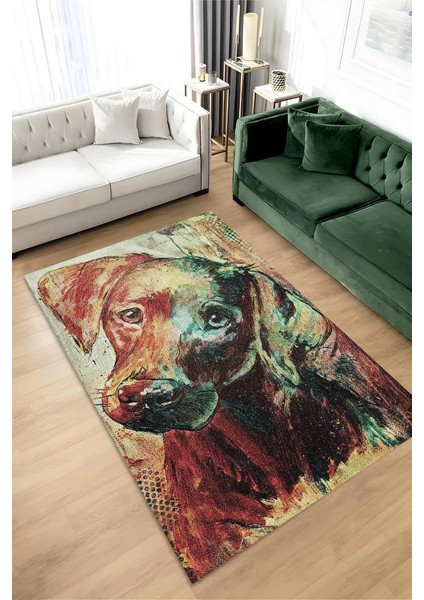 Masum Bakış Çok Renkli Halı Hayvan Figürlü Köpek Sever Halısı Yıkanabilir Halı Dokulu Halı