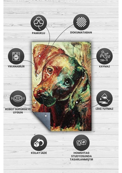 Masum Bakış Çok Renkli Halı Hayvan Figürlü Köpek Sever Halısı Yıkanabilir Halı Dokulu Halı