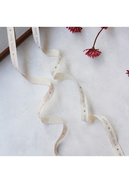 Mavi with love baskılı pamuk şerit, 1 cm 5 metre modelleri
