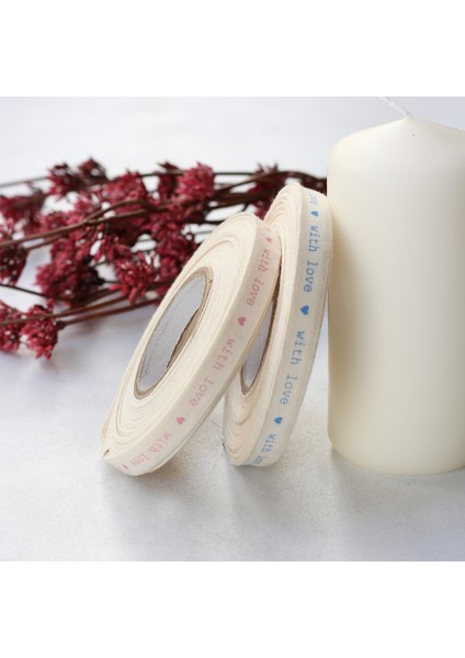 Mavi with love baskılı pamuk şerit, 1 cm 5 metre fırsatları