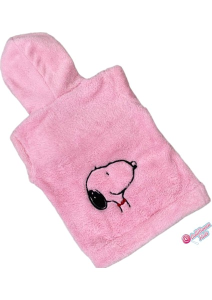 Kız Erkek Çocuk Mavi Pembe Renk Snoopy Nakış Işlemeli Kapüşonlu Kanguru Cepli Sweatshirt