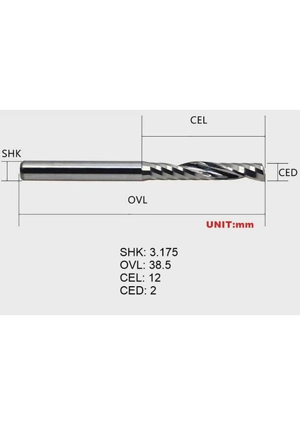 Gravür Tek Kenarlı Freze Bıçağı Spiral Akrilik Kesme 3.175X12MM fiyatları