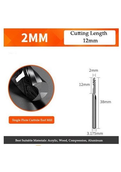 Gravür Tek Kenarlı Freze Bıçağı Spiral Akrilik Kesme 3.175X12MM fırsatları