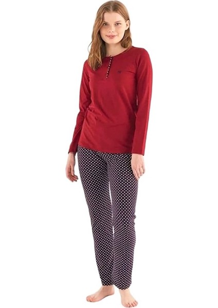 Patlı Pamuklu Desenli Bayan Pijama Takım