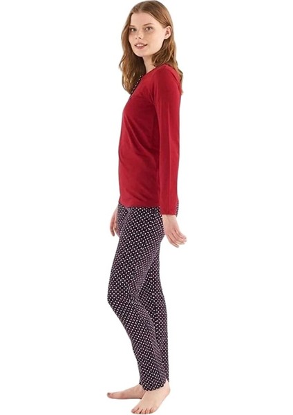 Patlı Pamuklu Desenli Bayan Pijama Takım