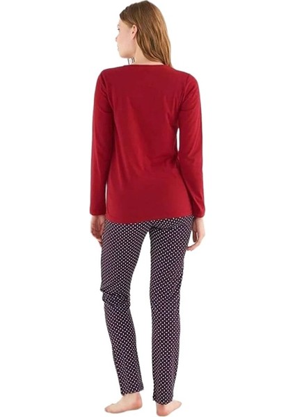 Patlı Pamuklu Desenli Bayan Pijama Takım