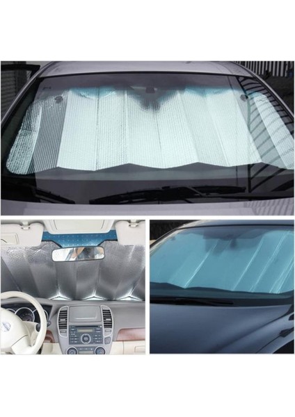 Araba Ön Cam Güneşliği Balonlu Metalize Parlak Alüminyum Katlanabilir Oto Güneşlik 130X60 cm Uyumlu