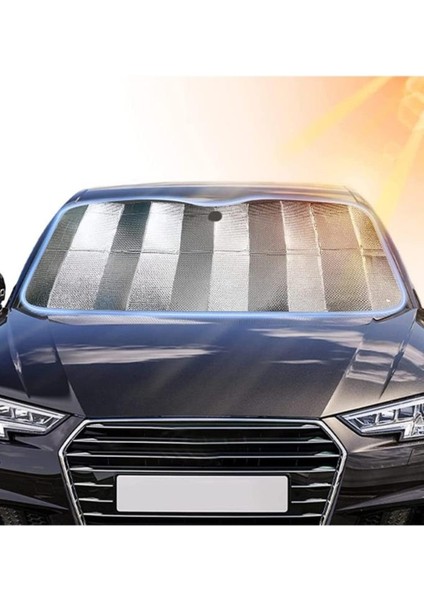 Araba Ön Cam Güneşliği Balonlu Metalize Parlak Alüminyum Katlanabilir Oto Güneşlik 130X60 cm Uyumlu