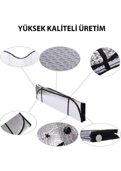 Güneşlik Araç Içi Ön Cam Vantuzlu Folyolu Katlanır Güneşten Koruyucu Perde 130 x 60 cm