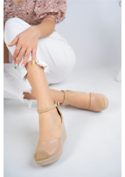 Dolgu Topuk Hasır Nut Cilt Karnıyarık Ayakkabı modelleri