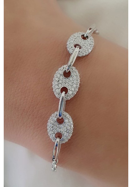 Pırlanta Parlaklığında Zirkon Taşlı 925ayar Gümüş Üzerine Altın Kaplama Trend Bileklik fiyatları