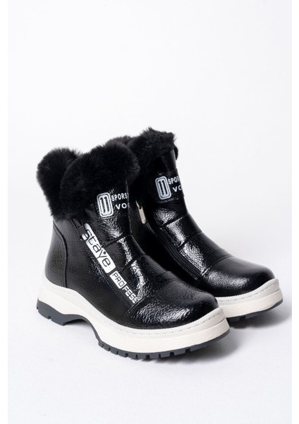 Yan Fermuarlı Siyah Rugan Kız Çocuk Bot modelleri