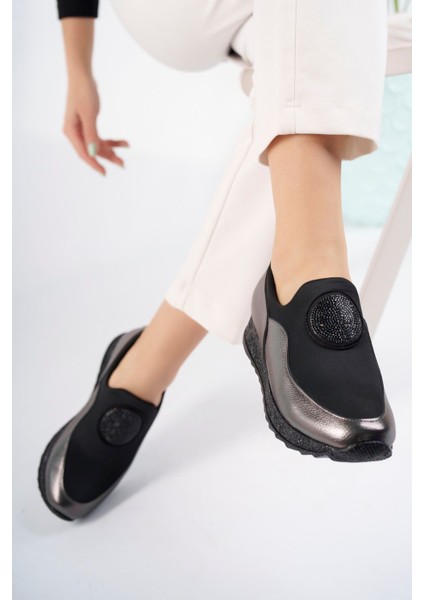 Dolgu Simli Taban Yuvarlak Taşlı Platin Kadın Ayakkabı fiyatları