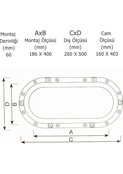 Marin Tekne Oval Içten Montaj Lumboz Sealux 26X50CM Siyah