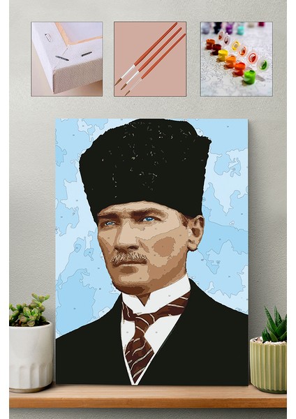 Sayılarla Boyama Seti - Kalpaklı Atatürk Portresi 40 x 50 cm