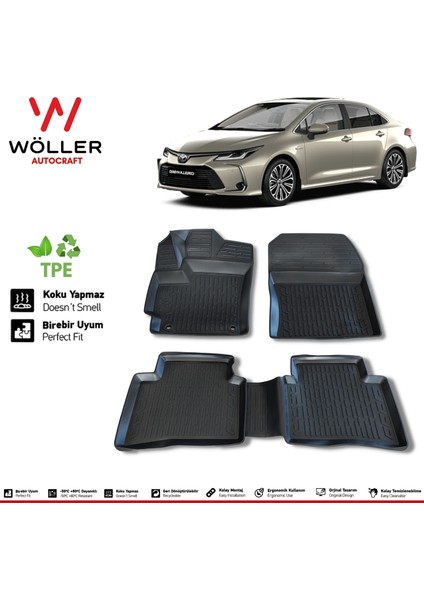 Toyota Corolla Paspas 2019 2024 Arası Uyumlu 3D Havuzlu Wöller Paspas