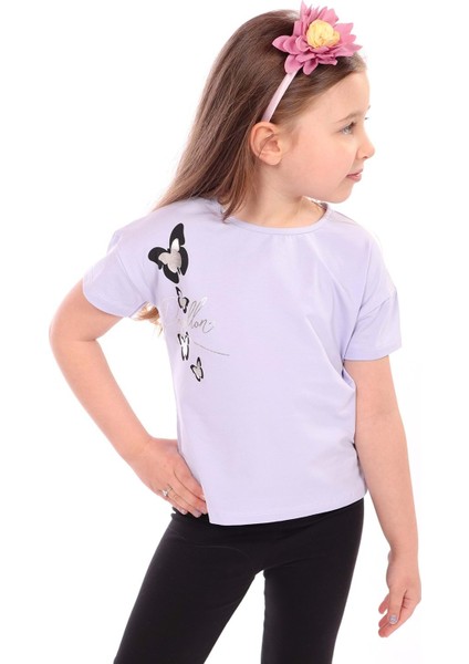 Kız Bebek Varaklı Kelebek Baskılı Tişört10