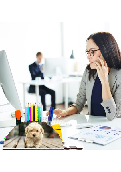 Ahşap Terrier Köpek Gökkuşağı Cetvelli Masaüstü Kalemlik Kutu Çocuklar Için Organizer NOTPAGK131 fırsatları