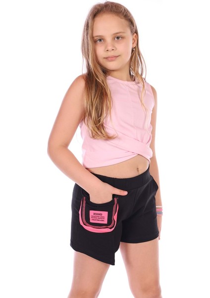 Toontoy Kız Çocuk Yanı Armalı Cepli Şort