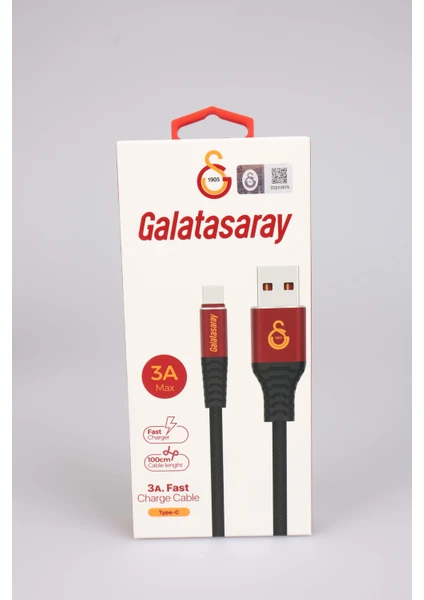 GALATASARAY ORJINAL LİSANSLI Data+Sarj Kablosu KBL-1905 3A Type-C Usb 1m(5x8)*40