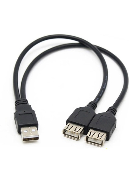 USB 2.0 Erkek To 2 USB 2.0 Dişi Y Splitter Kablo - USB Şarj Güç Kablosu - 30 cm