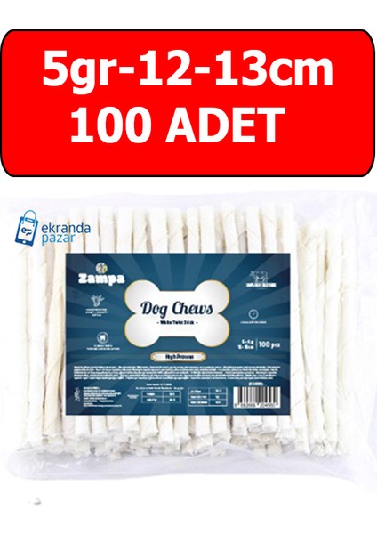 Beyaz Burgu Çubuk 100 Adet Kemik 5gr 12-13CM Yavru Köpek Diş Kaşıma Kemiği Stick Köpek Kemiği