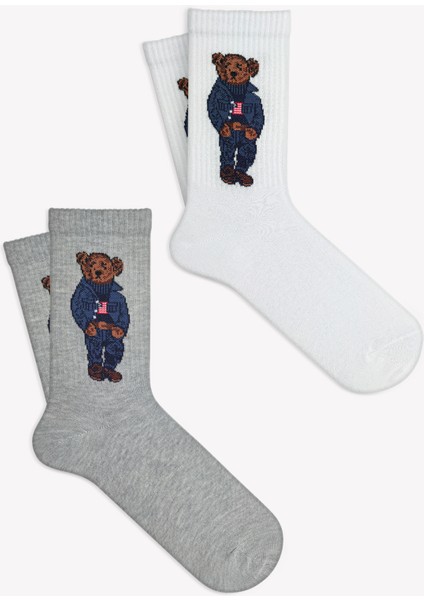 Mono Socks 2'li Mavi Teddy Bear Ayıcık Desenli Tenis Çorap