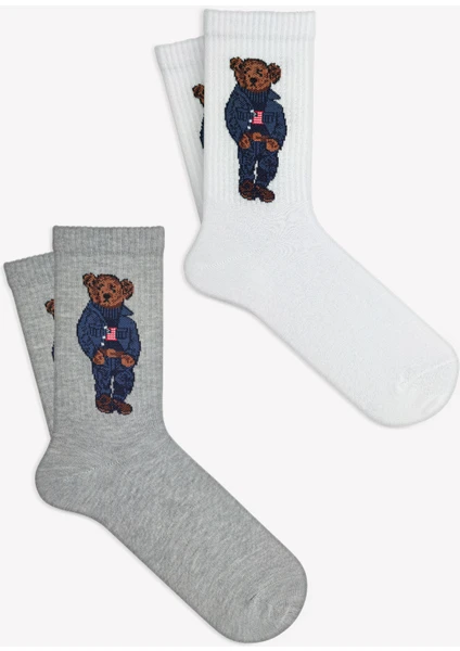 Mono Socks 2'li Mavi Teddy Bear Ayıcık Desenli Tenis Çorap