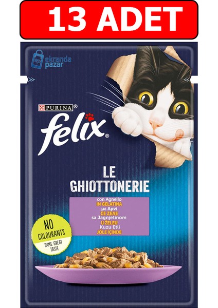 Felix Kuzu Etli Yaş Kedi Maması 85GR 13 Adet Pouch Kuzulu Kedi Konserve Kedi Islak Maması