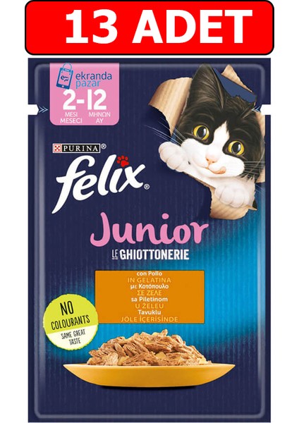 Felix Tavuklu Junior Yavru Kedi Islak Maması 85GR x 13 Adet Kedi Yaş Mama Kedi Pouch Konserve