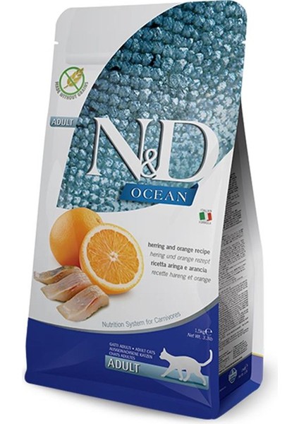 Nd Ocean 1,5kg Tahılsız Ringa Balığı ve Portakallı Yetişkin Adult Kedi Maması Herring And Orange