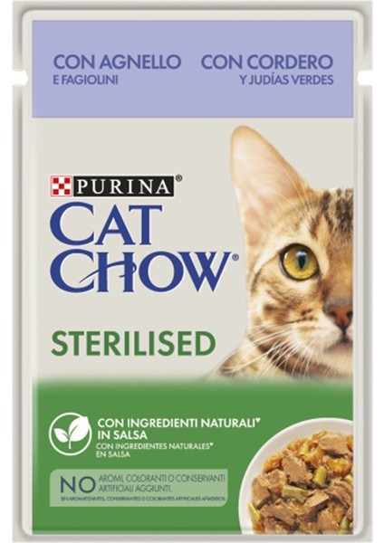 Sterilised Kuzu Etli ve Yeşil Fasulyeli Kısırlaştırılmış Kedi Yaş Maması 85GR 13 Adet Pouch