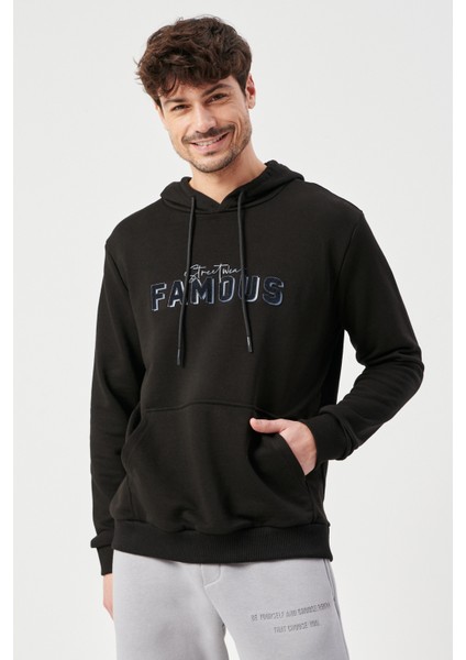 ALTINYILDIZ CLASSICS Erkek Siyah Slim Fit Dar Kesim Kapüşonlu Pamuklu Rahat Sweatshirt