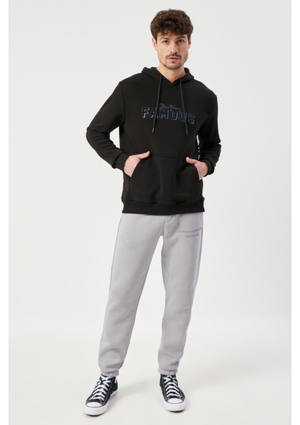 ALTINYILDIZ CLASSICS Erkek Siyah Slim Fit Dar Kesim Kapüşonlu Pamuklu Rahat Sweatshirt