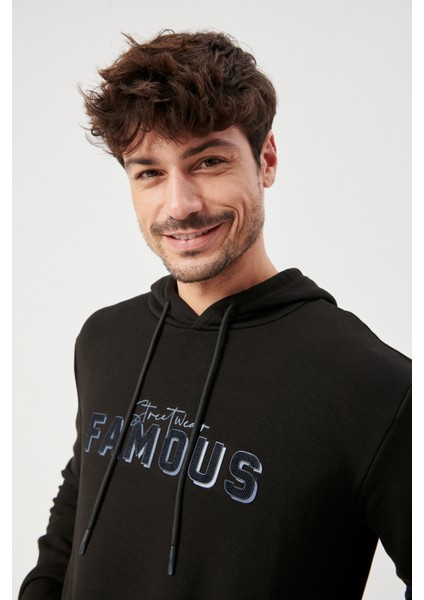 ALTINYILDIZ CLASSICS Erkek Siyah Slim Fit Dar Kesim Kapüşonlu Pamuklu Rahat Sweatshirt
