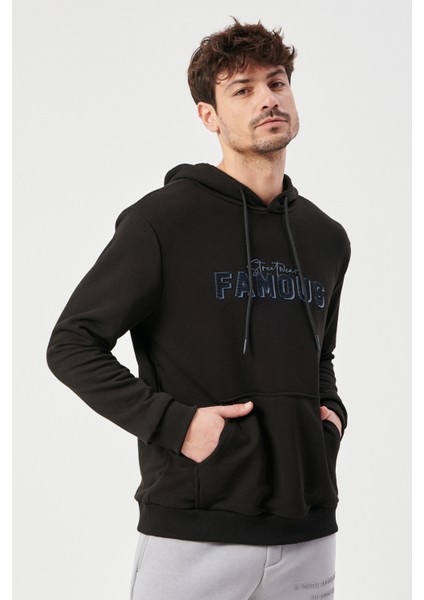 ALTINYILDIZ CLASSICS Erkek Siyah Slim Fit Dar Kesim Kapüşonlu Pamuklu Rahat Sweatshirt