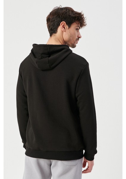 ALTINYILDIZ CLASSICS Erkek Siyah Slim Fit Dar Kesim Kapüşonlu Pamuklu Rahat Sweatshirt