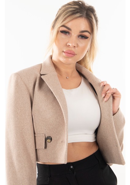 Taş Kruvaze Yaka Kaşe Crop Astarlı Blazer Ceket 0105125.50