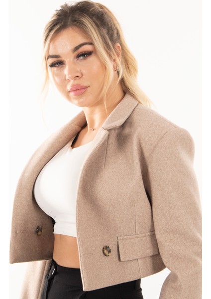 Taş Kruvaze Yaka Kaşe Crop Astarlı Blazer Ceket 0105125.50