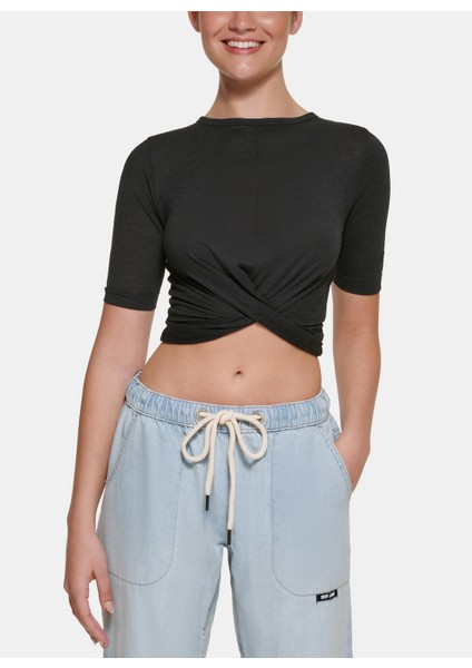 Jeans Bisiklet Yaka Düz Siyah Kadın T-Shirt E22FLHVX fiyatları