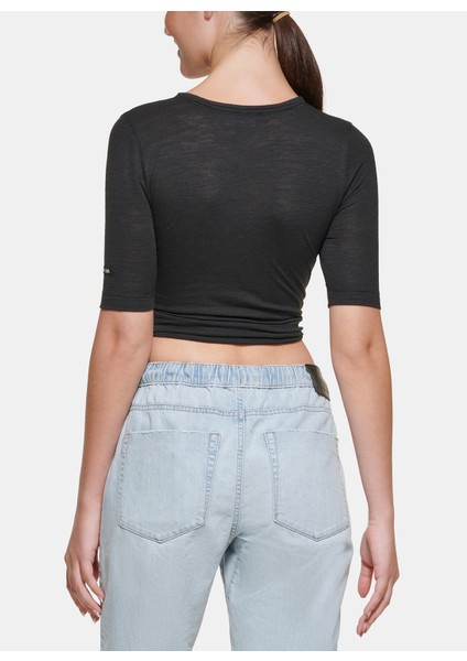 Jeans Bisiklet Yaka Düz Siyah Kadın T-Shirt E22FLHVX indirimleri