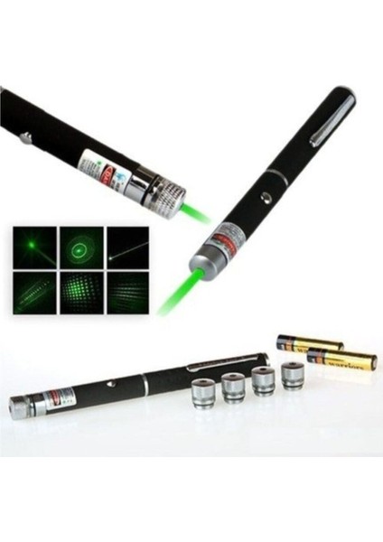 Green Yeşil Kalem Tipi Lazer Pointer 5 Başlıklı Lazer