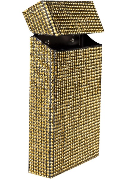 Kadın Gold Swarovski Taşlı Ince Uzun Sigara Kutusu