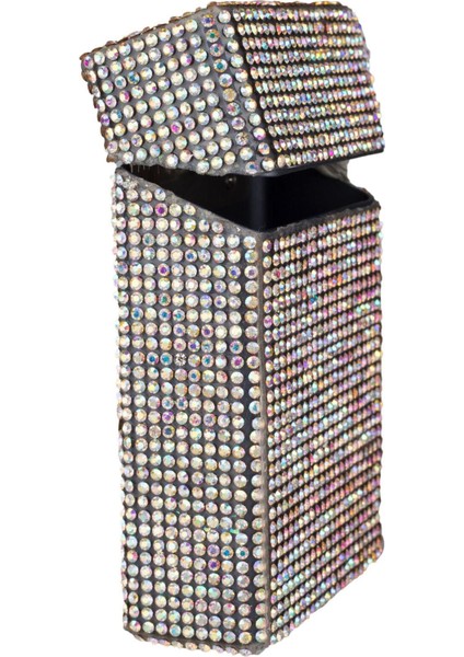 Kadın Neon Swarovski Pembe Janjan Taşlı Ince Uzun Sigara Kutusu